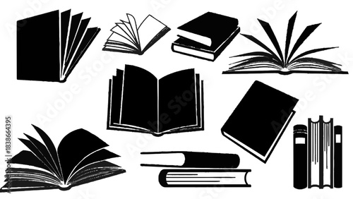 Vector illustration of open and closed books on transparent background, symbol of education