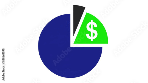Vector illustration of a pie chart with a dollar sign representing financial success, on transparent background