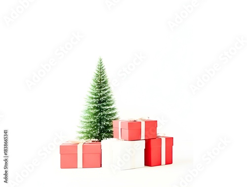 Wallpaper Mural Small holiday tree and red white gift box display Torontodigital.ca