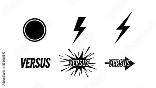 Vector illustration of versus icons and text elements set isolated on transparent background