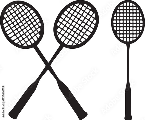 Black and White Badminton Racket Silhouette Vector Illustration