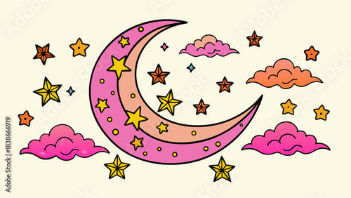 Deep Blue Night Sky with Crescent Moon and Shimmering Stars