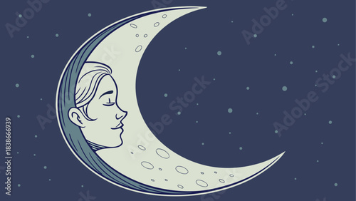 Deep Blue Night Sky with Crescent Moon and Shimmering Stars