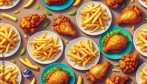 Wallpaper Mural Seamless Vector Pattern Of Fried Chicken And French Fries Plate Torontodigital.ca