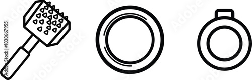 Modern minimalist outline icons featuring a sharp textured meat tenderizer kitchen tool a simple