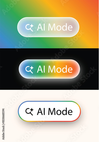 Glassmorphism Google AI mode button bar icon on gradients, vector element for AI assistant, innovation, futuristic, data, computing, web development design concept