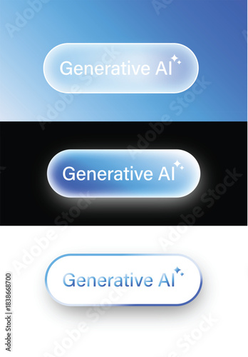 Generative AI concept button in glassmorphism gradient colors, vector element for artificial intelligence, technology, software, innovation, computing, deep learning, machine learning, futuristic