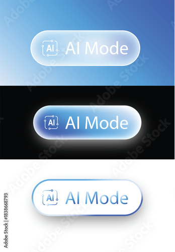 Glassmorphism gradient AI mode button offering user interface for smart technology applications, computing, deep learning, machine learning, user experience design