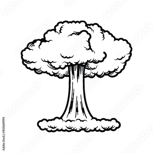 black and white illustration of a cloud explosion in retro vintage style vector