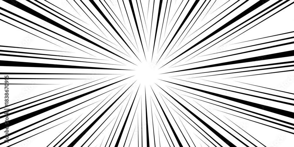 Naklejka premium Comic book black and white radial lines background. Manga speed frame. Super hero action. Vector illustration.
