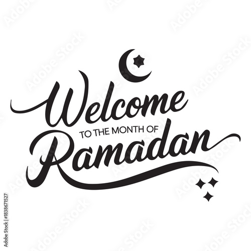  Black and White Calligraphy Welcome to the Month of Ramadan with Crescent.