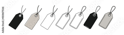 Collection of blank retail tags with strings, perfect for pricing and sales and discount offers