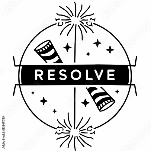 New year resolve with fireworks and party poppers