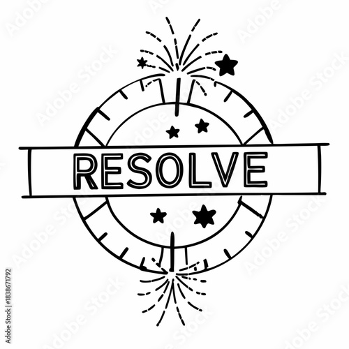 New year s resolve stamp with fireworks and stars