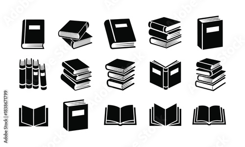 Collection of diverse book icons representing knowledge, education, and learning concepts