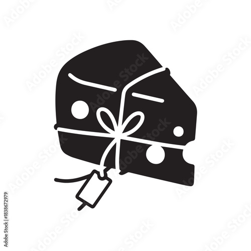 Black Silhouette of a Wedge of Cheese Wrapped as a Gourmet Gift.