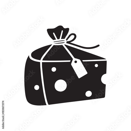 Black Silhouette of a Wedge of Cheese Wrapped as a Gourmet Gift.