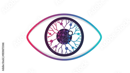 Visionary Insight: A captivating image features a stylized eye design, seamlessly blending artistry and technology. Intricate patterns and gradients coalesce.