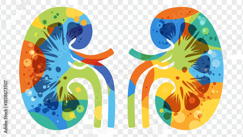 Kidney Illustration: A colorful and artistic illustration of the kidneys, vital organs essential for filtering waste and maintaining bodily functions.