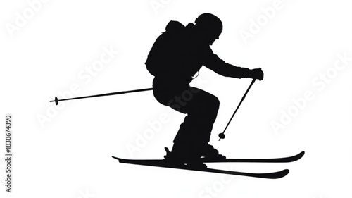 Silhouette of a skier in motion on a white background