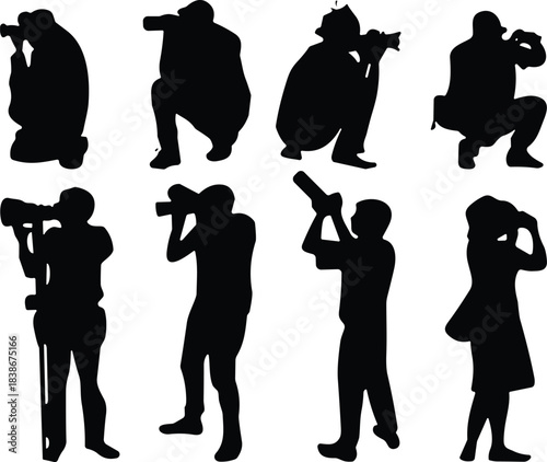 Silhouette of photographers taking pictures with professional cameras, photography poses, outdoor photography concept, creative photo shooting, artistic image composition background, 