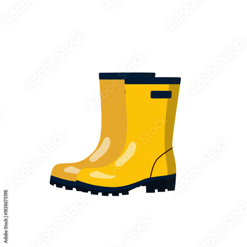 Yellow Rain Boots in Flat Illustration for Rainy Season Icons