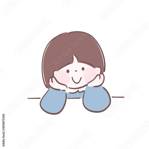 笑顔で頬杖をついている女の子