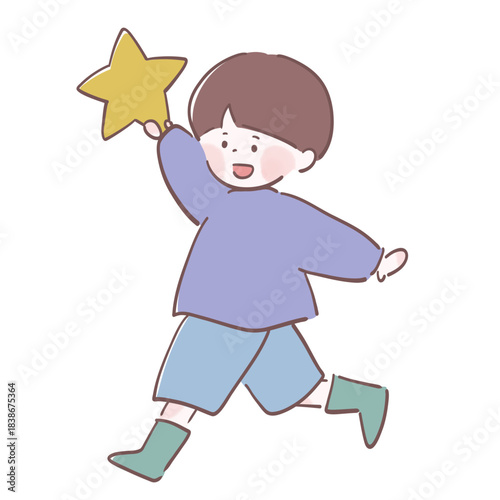 星を持って走っている男の子