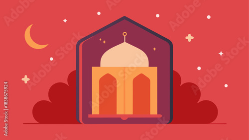 Sunset Gradient Sky with Mosque Silhouette Vector Illustration