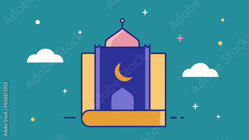 Sunset Gradient Sky with Mosque Silhouette Vector Illustration