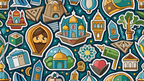 Sunset Gradient Sky with Mosque Silhouette Vector Illustration