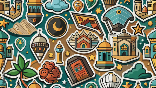 Sunset Gradient Sky with Mosque Silhouette Vector Illustration