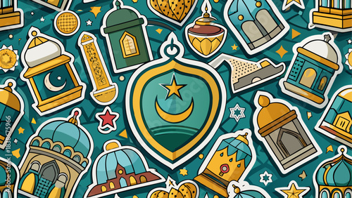 Sunset Gradient Sky with Mosque Silhouette Vector Illustration