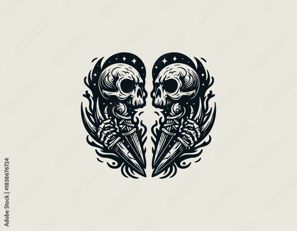 Obraz premium Gothic Bone Stone black vector logo illustration