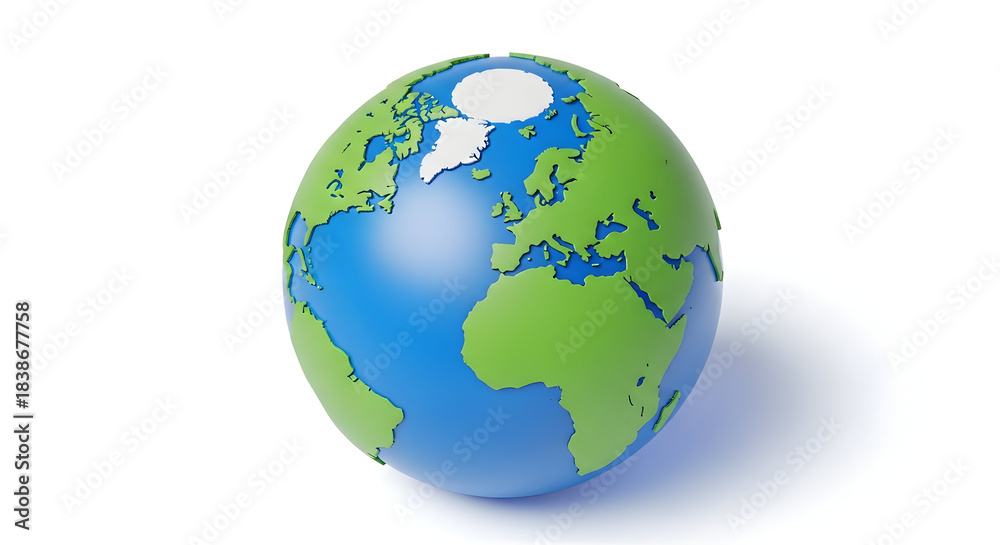 Fototapeta premium 3d icon of stylized earth globe with green continents and blue oceans isolated on white background