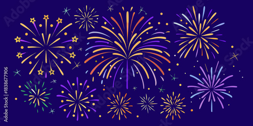 A vibrant display of colorful fireworks against a dark blue backdrop