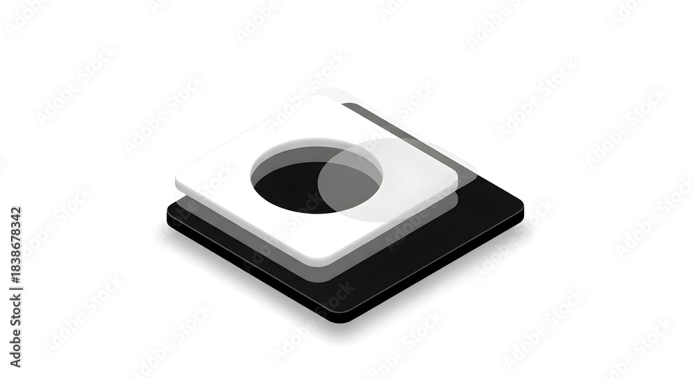 Fototapeta premium 3d icon of isometric hole puncher with black, white and gray layers isolated on white background, office tool