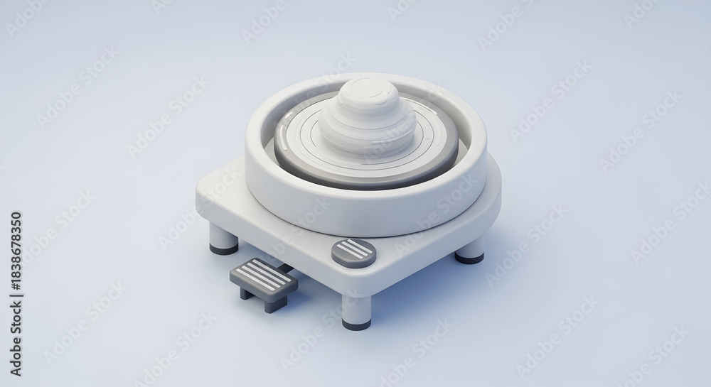 Fototapeta premium Illustration of a pottery wheel isolated on white background, a tool for shaping clay