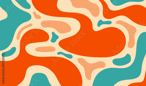 Colorful Fluid Shapes Abstract Background. Playful Retro Children’s Shapes Background.