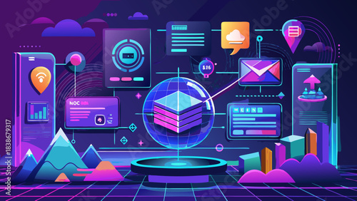 Futuristic Digital Transformation Global Data Network Business Isolated background