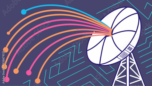 Global Satellite Communication Technology Data Transfer with vector illustration