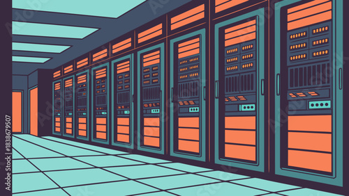 Data Center Server Room Network Technology Digital Infrastructure with vector illustration