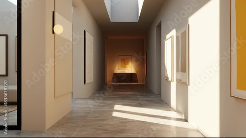 Wallpaper Mural Modern Art Gallery Hallway with Sunlit Walls and Abstract Paintings. Torontodigital.ca