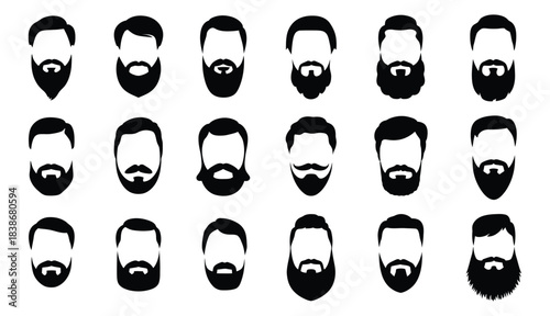 Set of Beard Silhouette Vector, a detailed vector series showcasing diverse beard styles for men, presented on a white background for professional design