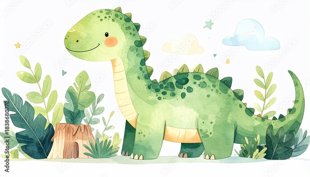 Obraz premium Cute Green Dinosaur.