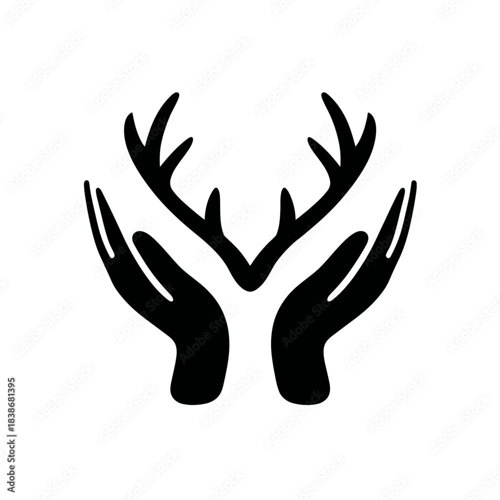 Obraz premium Hands holding deer antlers symbolizing protection and nature