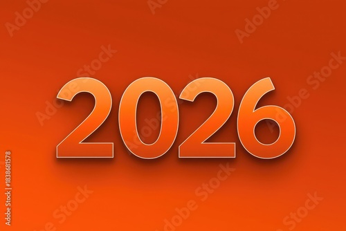 bold orange 2026 smooth rounded letters with sharp edges on minimal blank background for new year celebration design
