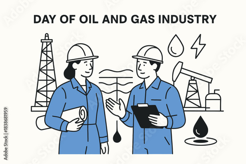 Turkmenistan Oil Gas Industry Illustration Featuring Geology Workers Energy Extraction Minimal Clean Industrial Concept