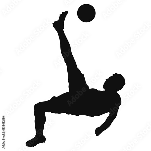 Silhouette of Soccer Player Kicking Ball on White Background
