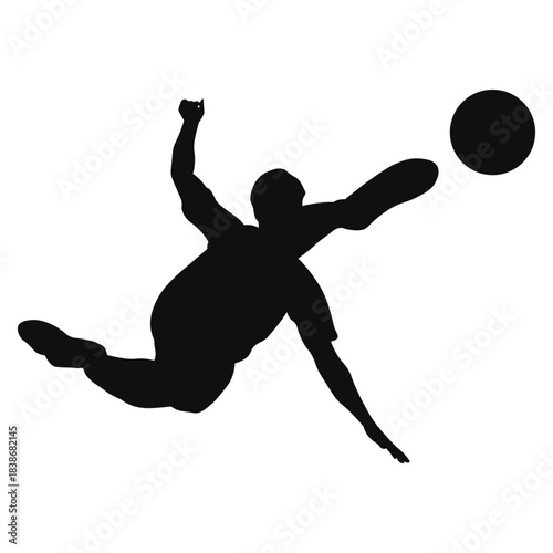 Silhouette of Soccer Player Kicking Ball on White Background